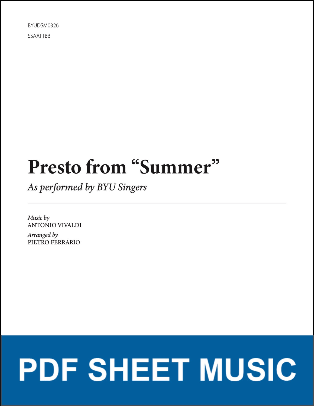 Presto from "Summer" (Arr. by Pietro Ferrario - SSAATTBB A Cappella) [PDF Sheet Music]